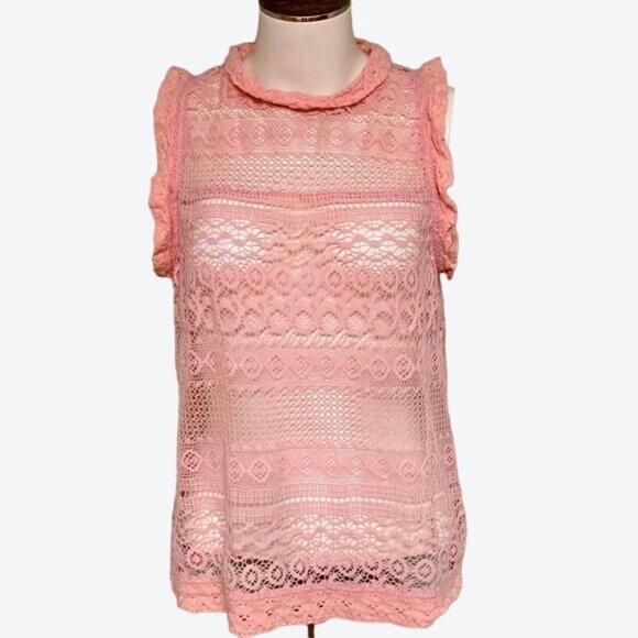 Almost Famous Crochet Knitted Sexy Sheer Peach Color Sleeveless Blouse Size Larg - Picture 1 of 6